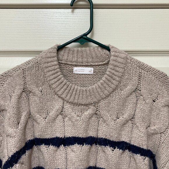 LC Lauren Conrad Cable Knit Womens Crewneck Sweater Size M Oatmeal Diana Stripe - Picture 4 of 15